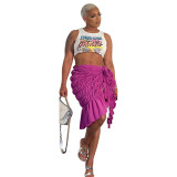 Nightclub Sexy Women Fashion Bright Color Fish Tail Split Knot Elastic Waist Half Hips Pleated Skirts For Ladies