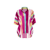 Turtleneck Rainbow Striped Button Up Shirt