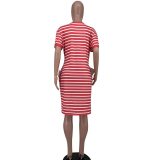 Summer V-Neck Striped Plus Size Casual Midi Dress