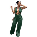 Army Green Sexy Irregular Straps Bandage Wrapped Wide Leg Jumpsuit