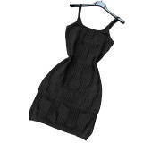 Black Sexy Braided Woolen Sling Mini Dress