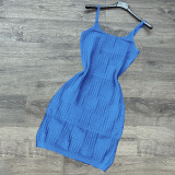Blue Sexy Braided Woolen Sling Mini Dress