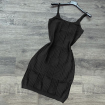 Black Sexy Braided Woolen Sling Mini Dress