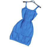 Blue Sexy Braided Woolen Sling Mini Dress