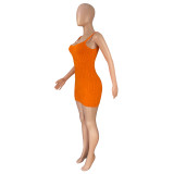 Orange Sexy Braided Woolen Sling Mini Dress
