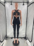 Black Women Backless Lined Clubwear Sexy Skinny Sequin Jumpsuit