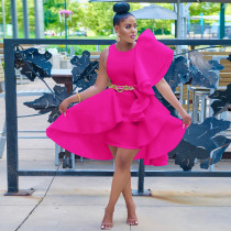Rose Solid Color Air Layer Fungus Irregular Vest Midi Dress