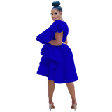 Royal Blue Solid Color Air Layer Fungus Irregular Vest Midi Dress