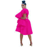 Rose Solid Color Air Layer Fungus Irregular Vest Midi Dress