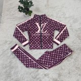 Women's Clothing 2022 Zipper Printed Two Piece Pant Set