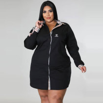 Black Women's Plus Size Plaid Lapel Shirt Elegant Dress
