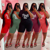 Black Casual Printed Letter Matching 2 Piece Plus Size Sets