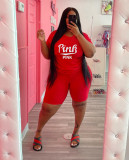 Red Casual Printed Letter Matching 2 Piece Plus Size Sets