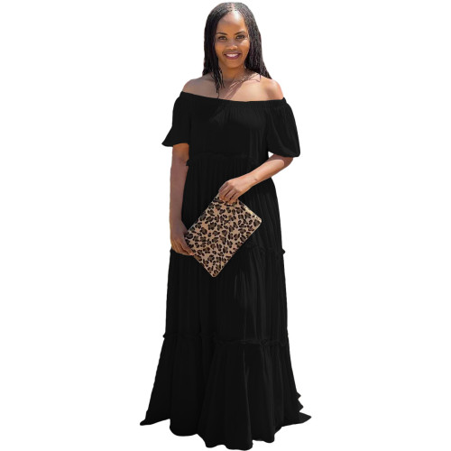 Black Fashion Casual Cotton Irregular Off Shoulder Maxi Dresses
