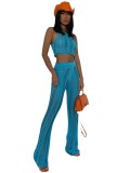 Knitted Crochet Tank Crop Top and High Waisted Tassel Flare Trousers Co Ord Set