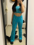 Knitted Crochet Tank Crop Top and High Waisted Tassel Flare Trousers Co Ord Set