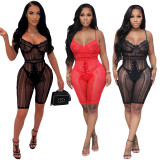 Black Overalls Corset Underwire Sling Casual Sexy Lace Bodysuits