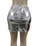 Silver Bronzing Zipper Glossy Skirt