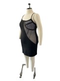 Black Plus Size Patchwork Hot Drill Straps Fat Woman Dress