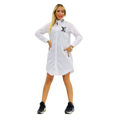 Fashion Simple Embroidered Letter Long Sleeve Shirt Dress
