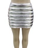 Silver Bronzing Zipper Glossy Skirt
