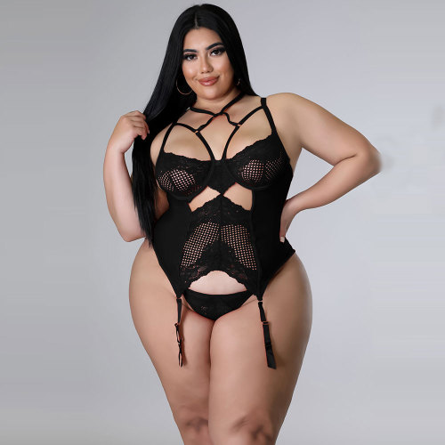 Black Plus Size Lovers Night Lace Lingerie Set