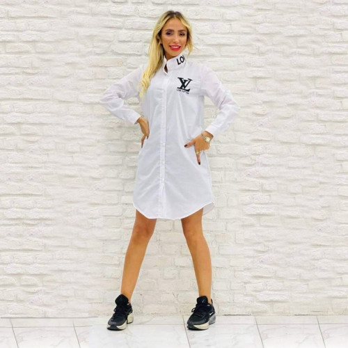 Fashion Simple Embroidered Letter Long Sleeve Shirt Dress