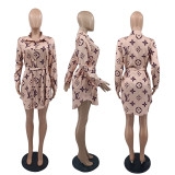 Casual Fashion Long Sleeve Printed Letter Stand-up Collar Shirt Dresses