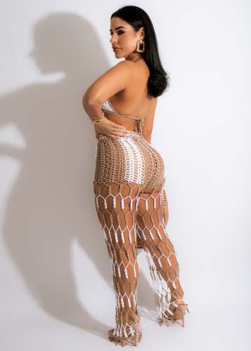 Summer Sexy Hollow Perspective Linen Beach Fishnet Two Pieces