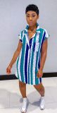 Women Stripe Print Africa Shirt Dress African Clothes Dashiki Ankara Dresses