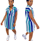 Women Stripe Print Africa Shirt Dress African Clothes Dashiki Ankara Dresses