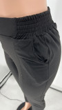 Black Casual Solid Bandage Patchwork V Neck Women Two Pieces Pant Set