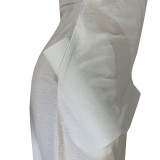 White Solid Color Deep V Open Collar Short Sleeve Jumpsuit