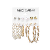 Gold Set of 6 Pearl Vintage Earrings Set