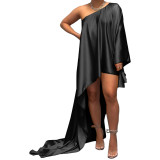 Black Fashion Asymmetric Drape Dress