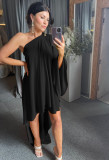 Black Fashion Asymmetric Drape Dress
