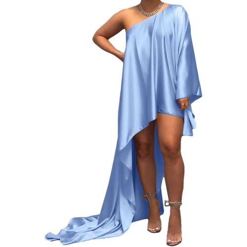 Light Blue Fashion Asymmetric Drape Dress