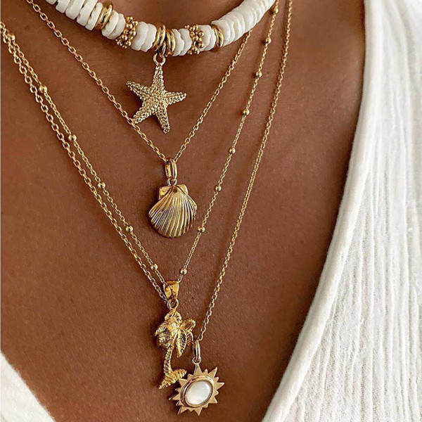 Starfish Shell Pendant  Vintage Layered Necklace
