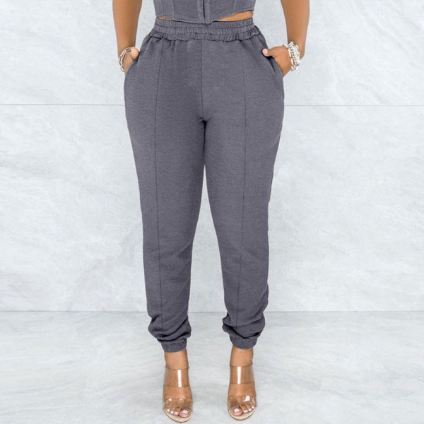 Solid Color Long Trousers with Pocket