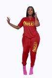 Casual Bronzing Queen Letter Round Neck Short Sleeve Pant Set