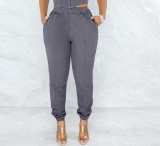 Solid Color Long Trousers with Pocket