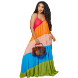 Sexy Sleeveless Backless Colorblock Sling Loose Maxi Dress