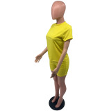 Yellow Casual Solid Color Sports Short Sleeve Two Pieces