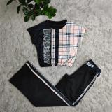 2022 Summer Hot Drill Printed Plaid Blouse Two Piece Set