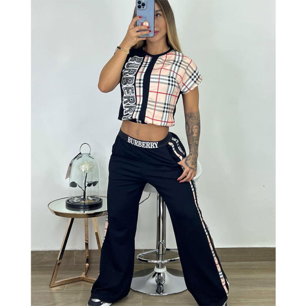 2022 Summer Hot Drill Printed Plaid Blouse Two Piece Set