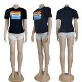 Black Summer Fashion Print Simple Short Sleeve T-shirts