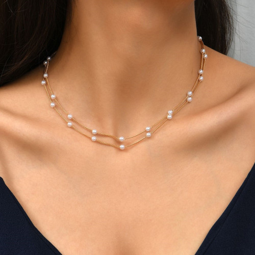 Simple Pearl Double Clavicle Necklace