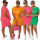 Solid Color Stretch Hot Drill Short Sleeve Crew Neck Club Dress with 2 Pockets