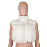 Solid Color Sleeveless Stand Collar Crop Vest Padded Jacket