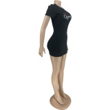Casual Hot Drill Short Sleeve Mini Bodycon Dress